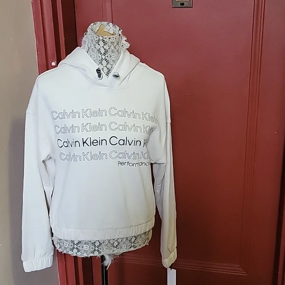 Calvin Klien Performance Off-White Hoodie Top Size Small - Picture 5 of 14